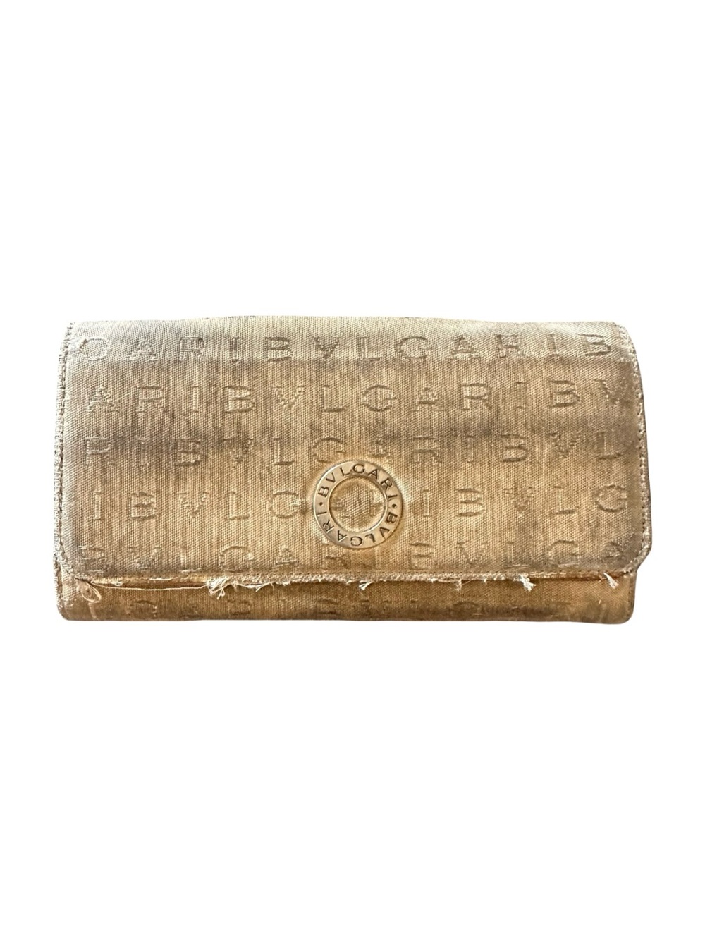 Bvlgari Tan Logo-Stamped Clutch Wallet with Metal Emblem